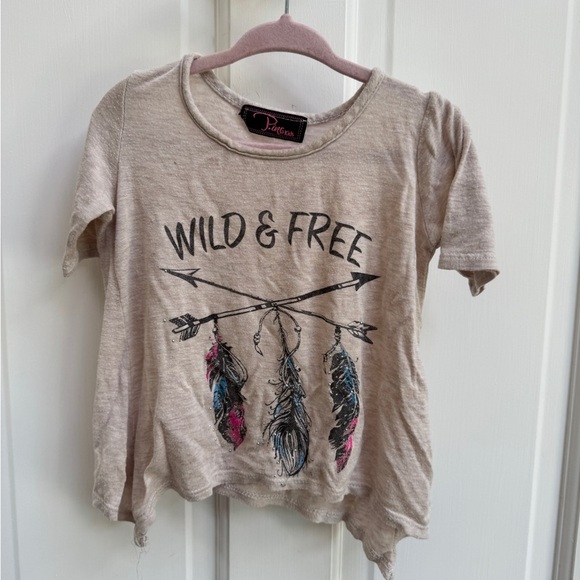 P.inc Kids 3T GirlsTan Bohemian Wild & Free Feather Short Sleeve Top Blouse - Picture 1 of 7